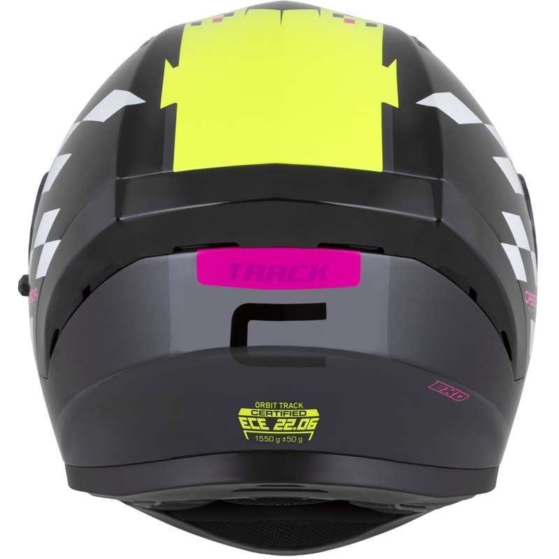 Casco integrale da moto Cassida Orbit Track nero-rosa-viola-giallo fluo-bianco