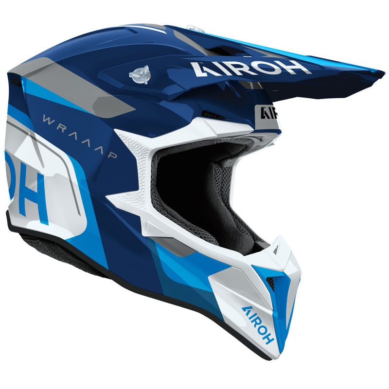 Casco da motocross Airoh Wraaap Conquer blu lucido