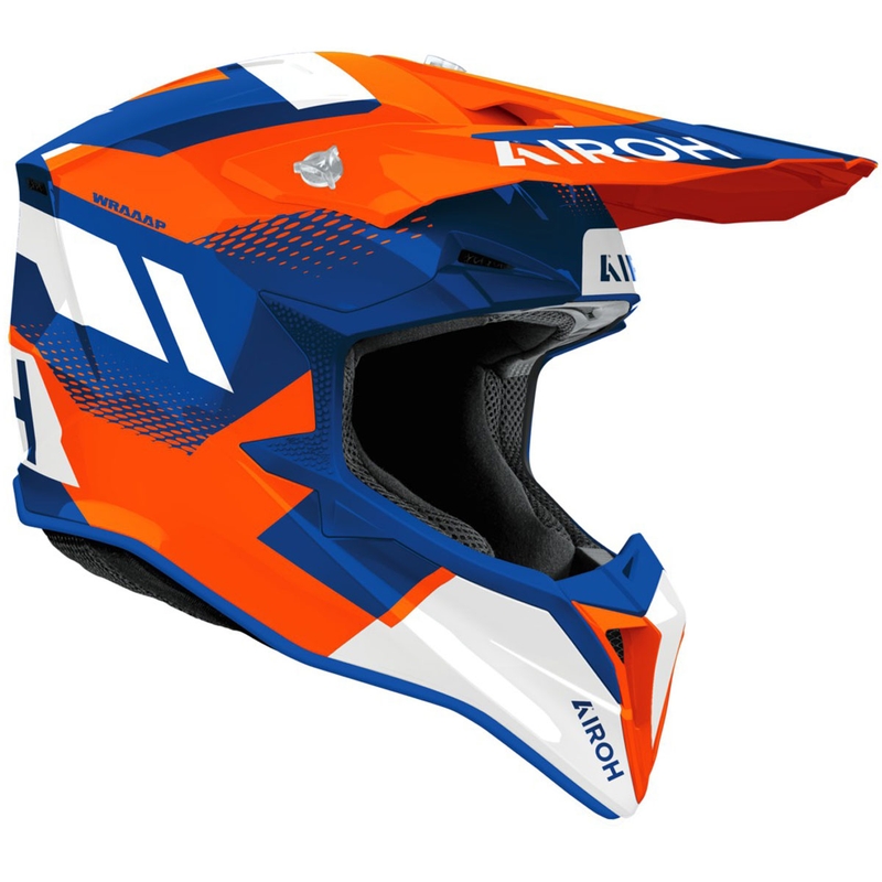 Casco da motocross Airoh Wraaap Vision arancione-blu lucido