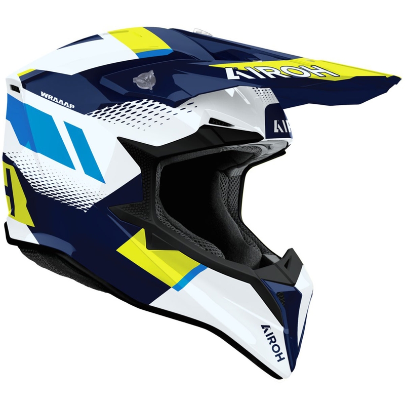 Casco da motocross Airoh Wraaap Vision giallo-blu lucido