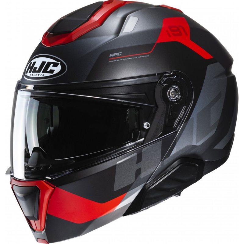 Casco da moto flip-up HJC i91 Carst nero-grigio-rosso
