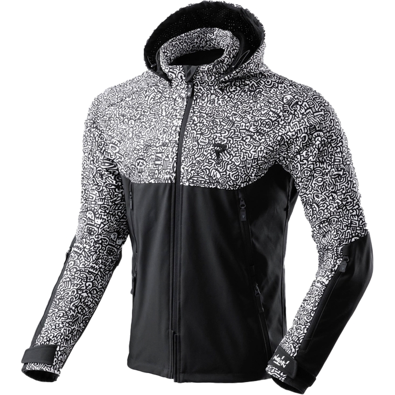 Giacca da moto Softshell Rebelhorn Slash Noriaki in bianco e nero