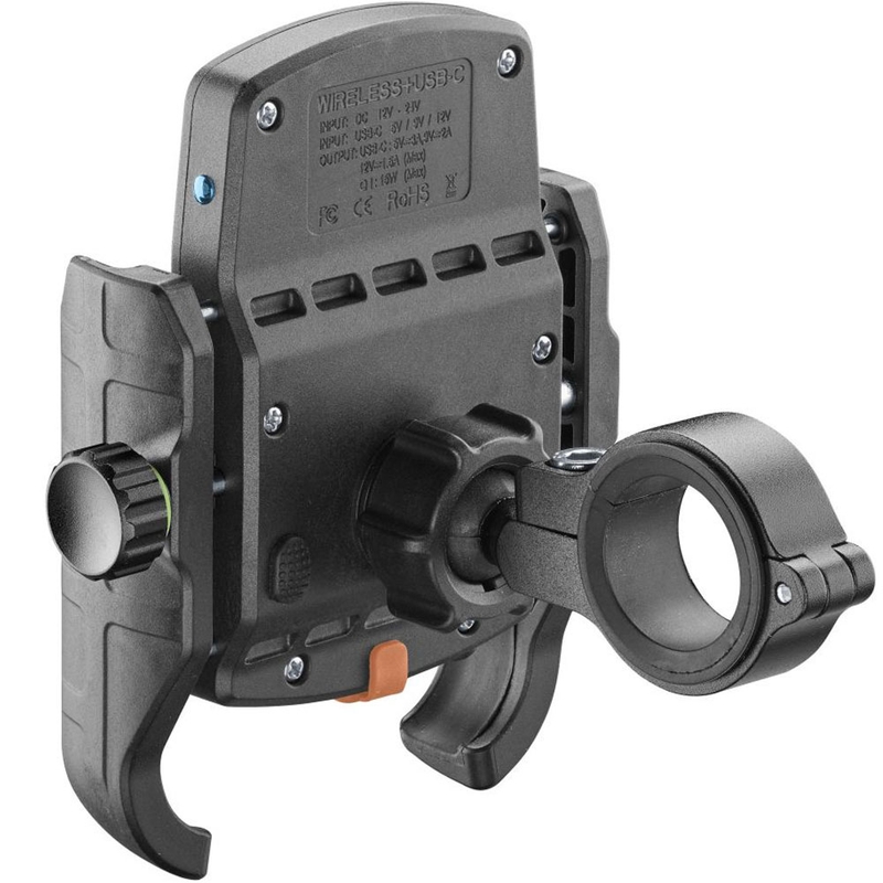 Supporto per telefono Interphone Crab con ricarica wireless e USB-C nero