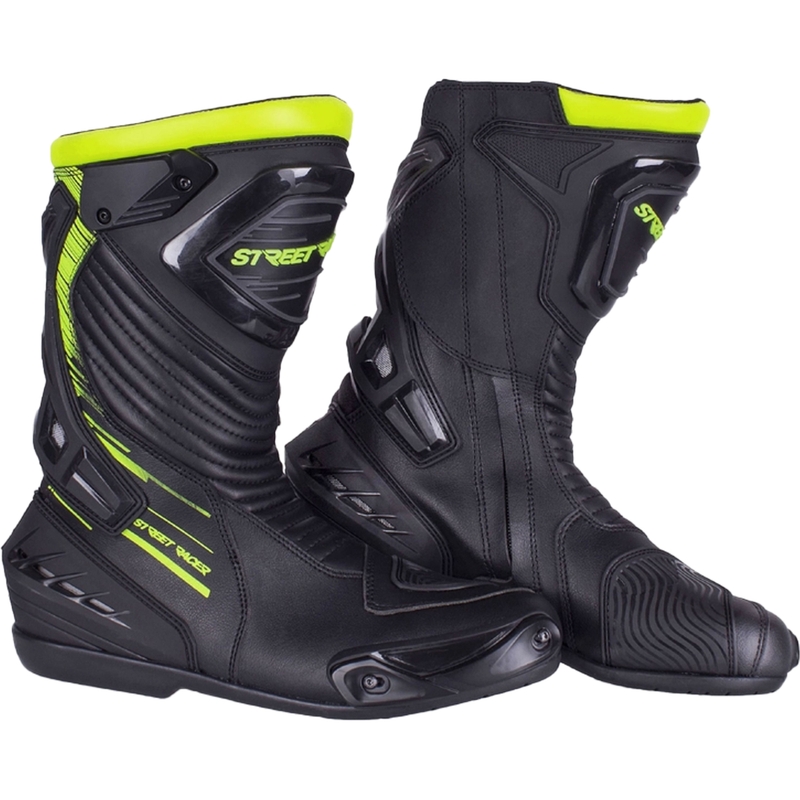 Stivali da moto Street Racer Grid nero-giallo fluo