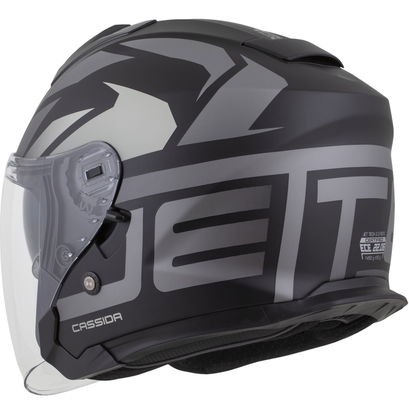 Casco da moto jet Cassida Jet Tech 2.0 RoTo nero opaco-grigio-bianco