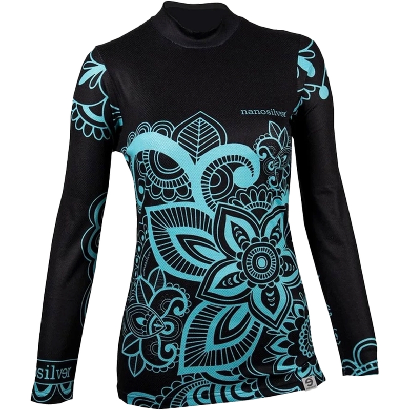 T-shirt termica da donna nanosilver® Fiore turchese - manica lunga