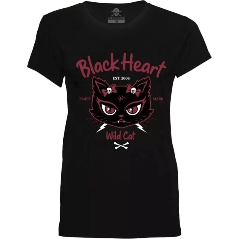 T-shirt donna Black Heart Wild Cat nero