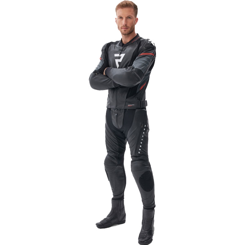 Pantaloni da moto in pelle Rebelhorn Veloce neri-bianchi
