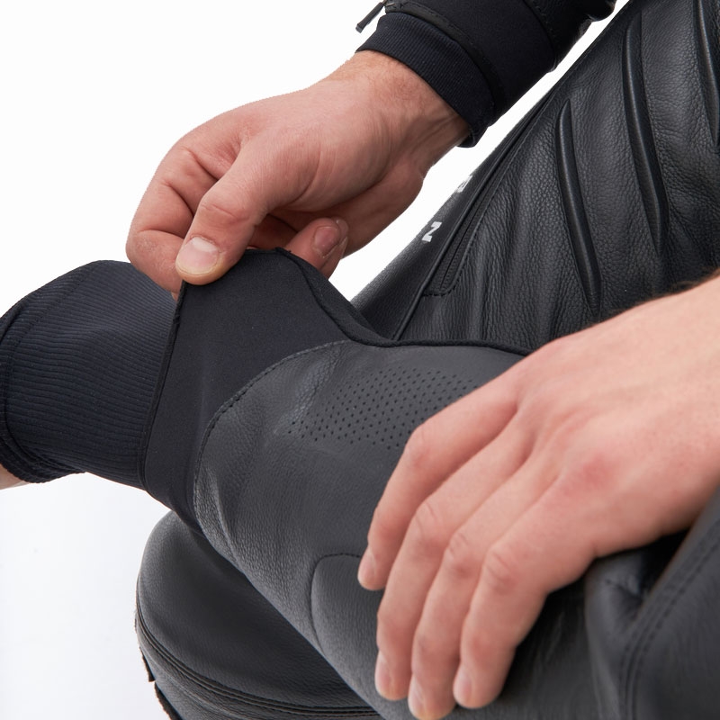 Pantaloni da moto in pelle Rebelhorn Veloce neri-bianchi
