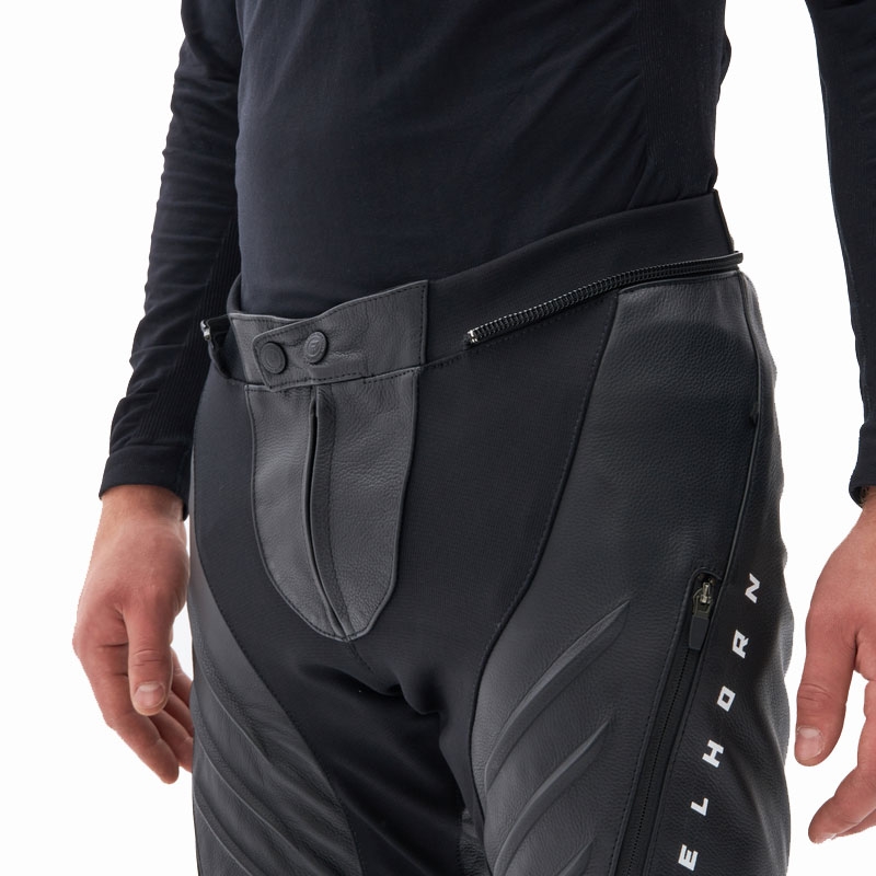 Pantaloni da moto in pelle Rebelhorn Veloce neri-bianchi
