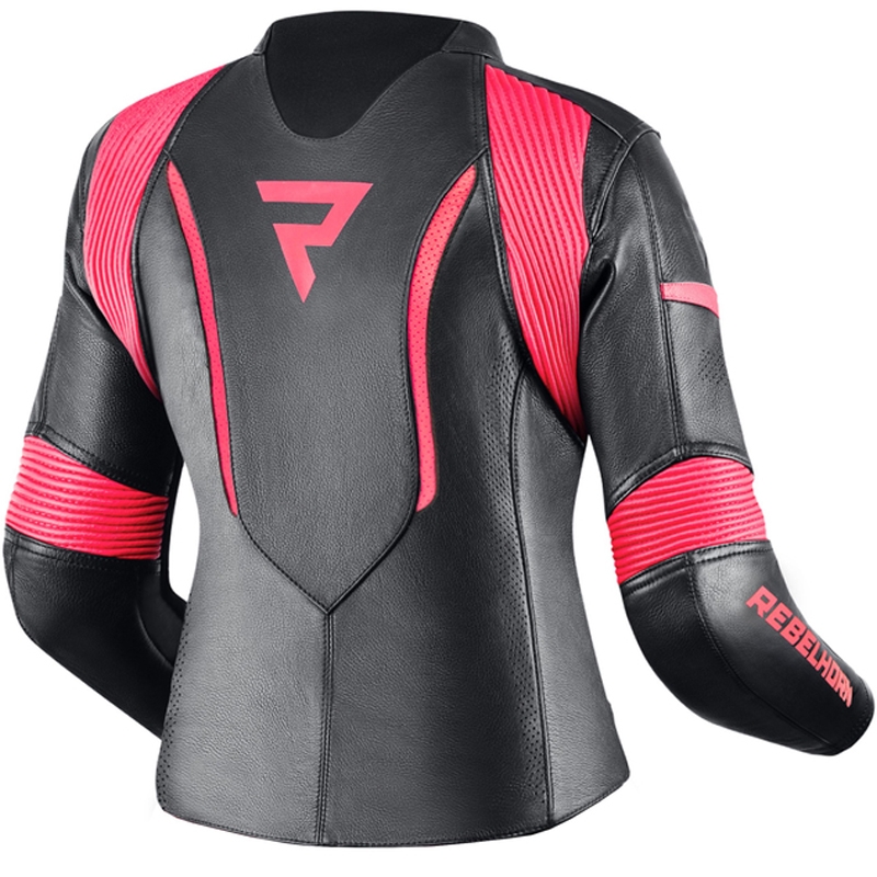 Giacca da moto da donna Rebelhorn Rebel nero-rosa fluo