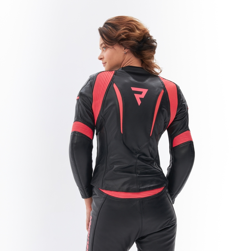 Giacca da moto da donna Rebelhorn Rebel nero-rosa fluo