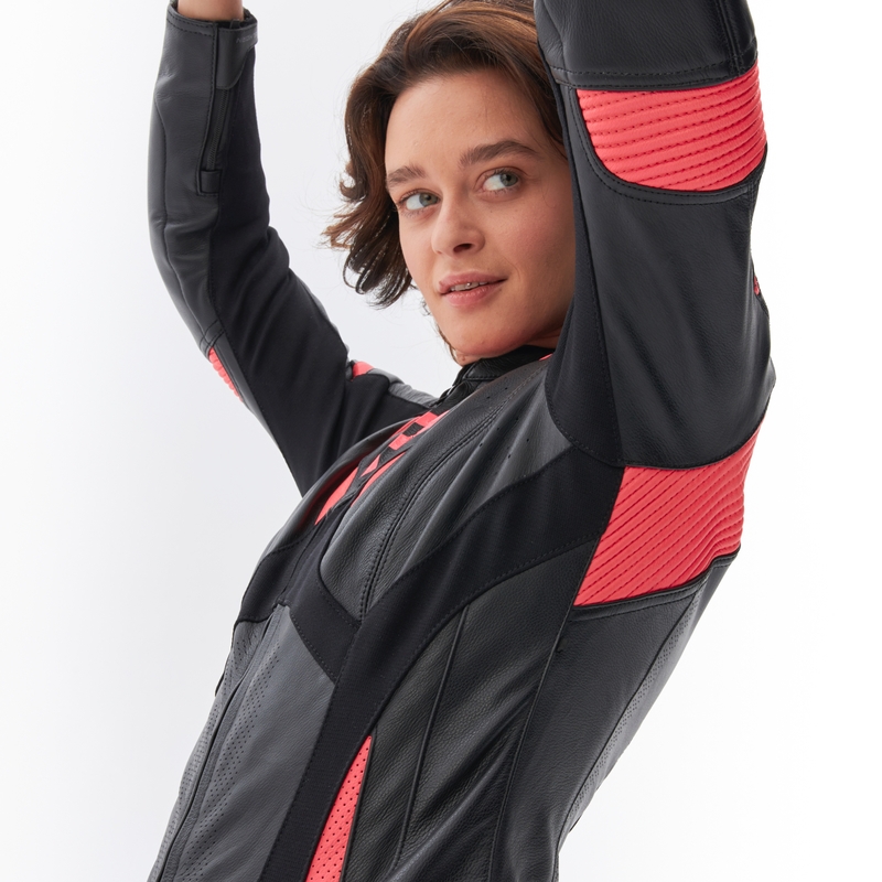 Giacca da moto da donna Rebelhorn Rebel nero-rosa fluo