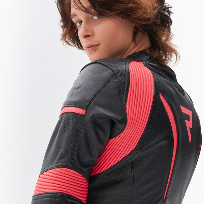 Giacca da moto da donna Rebelhorn Rebel nero-rosa fluo