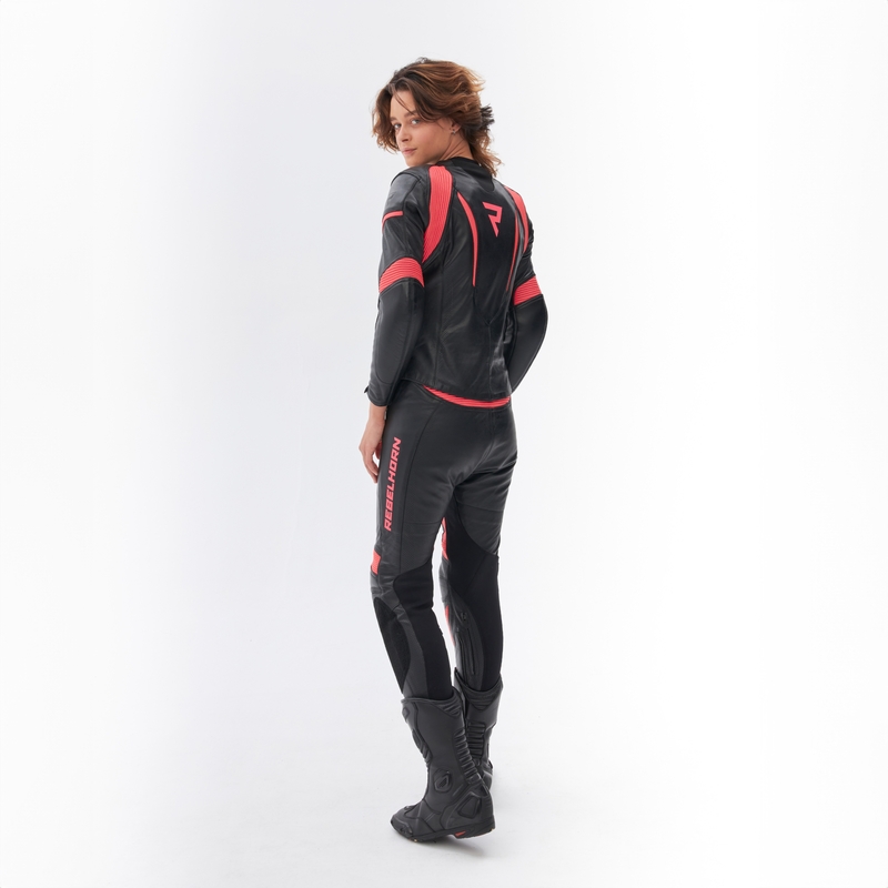 Giacca da moto da donna Rebelhorn Rebel nero-rosa fluo