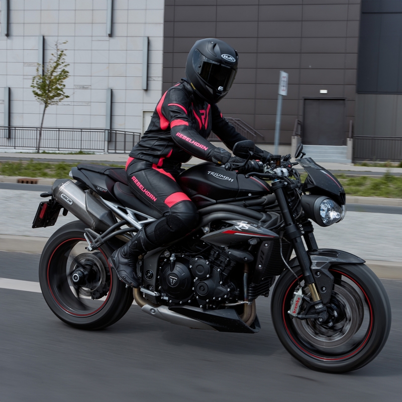 Giacca da moto da donna Rebelhorn Rebel nero-rosa fluo