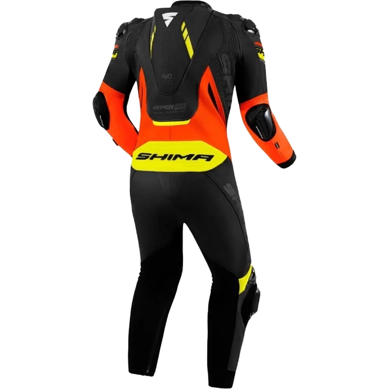 Tuta da moto in pelle Shima Hyper-RS nero-arancio-giallo fluo