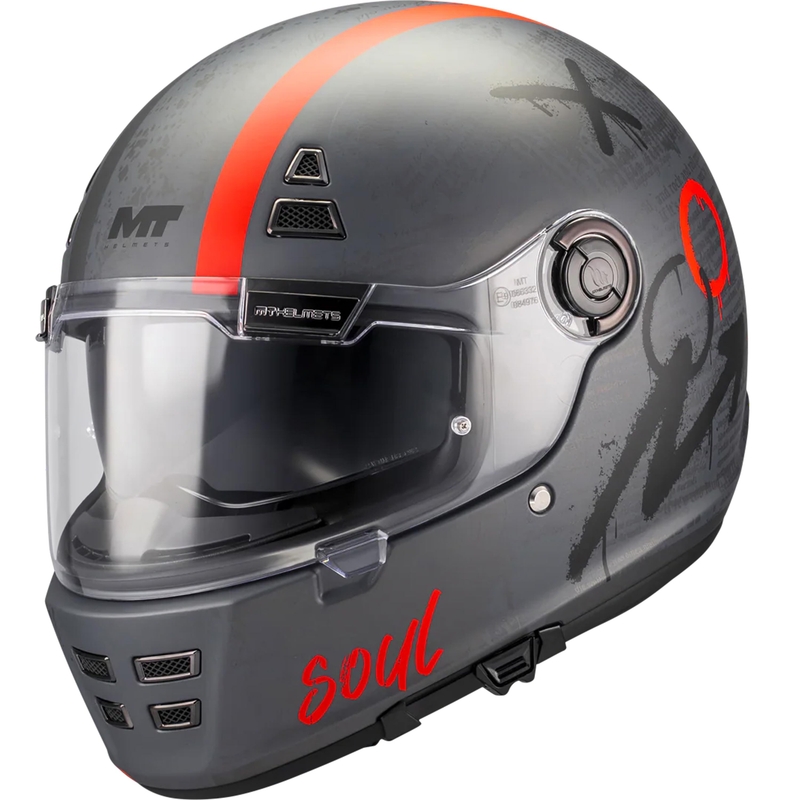 Casco integrale da moto MT Jarama SV Papercut C15 grigio-rosso opaco
