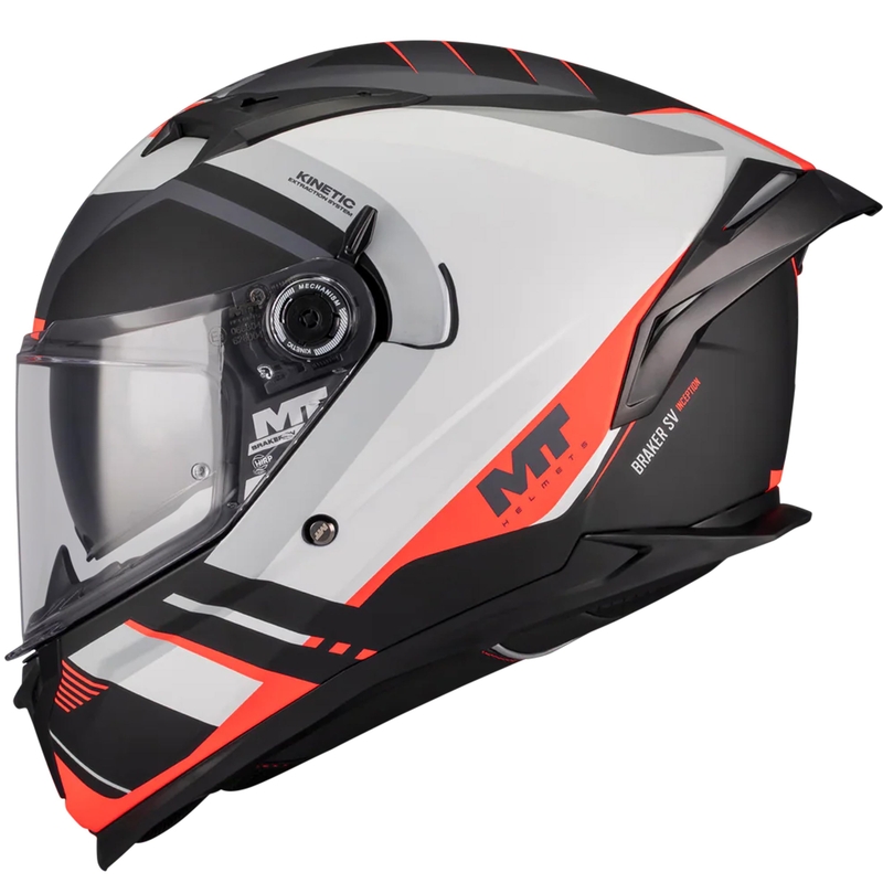 Casco integrale da moto MT Braker SV Inception B5 nero opaco-grigio-rosso