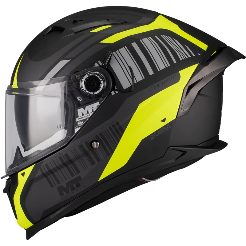 Casco integrale da moto MT Braker SV Cockpit B13 nero opaco-grigio-giallo fluo