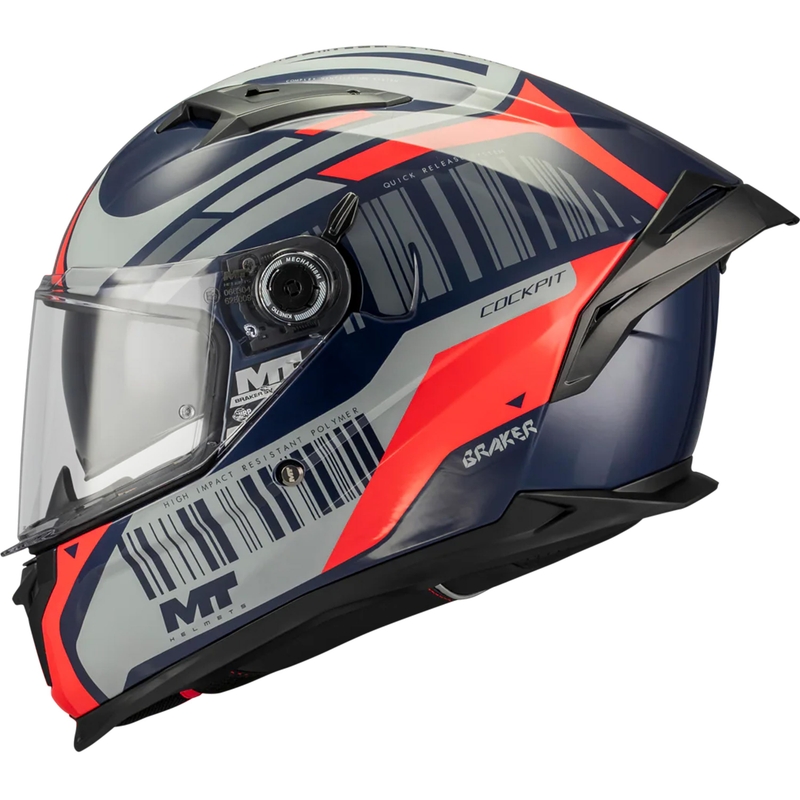 Casco integrale da moto MT Braker SV Cockpit B5 blu-grigio-rosso