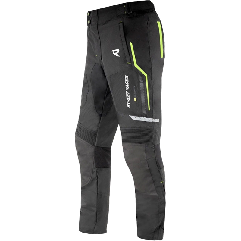 Pantaloni moto Street Racer Flex nero-giallo fluo