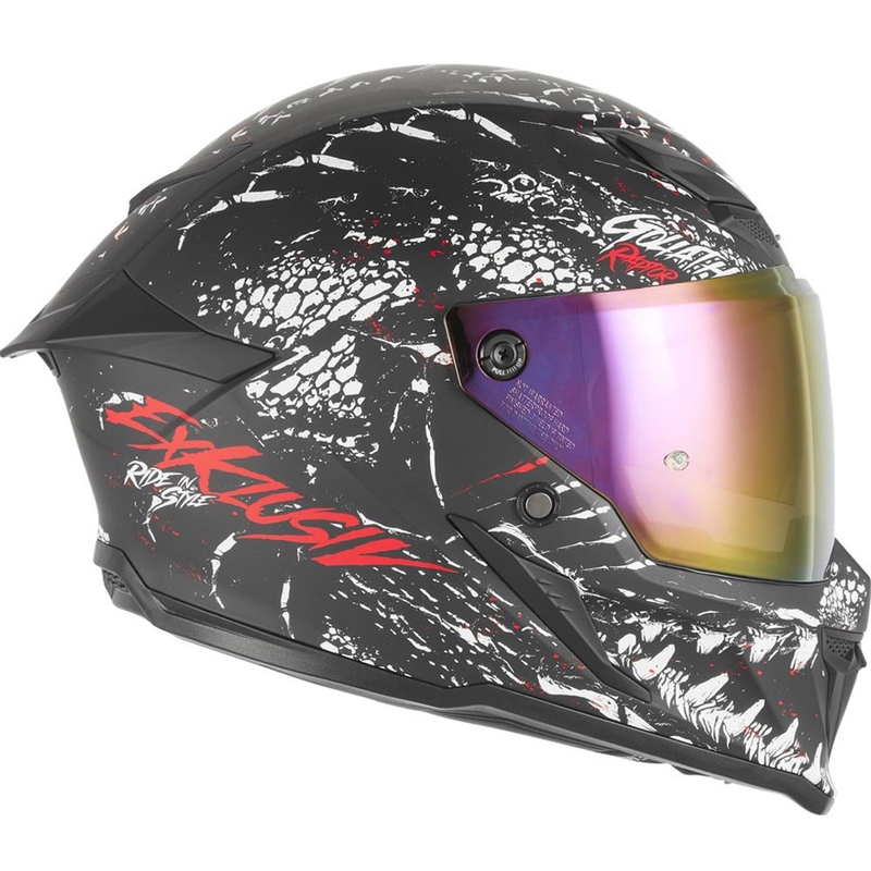 Casco integrale da moto NOX Exklusiv Goliath Raptor nero opaco-bianco-rosso