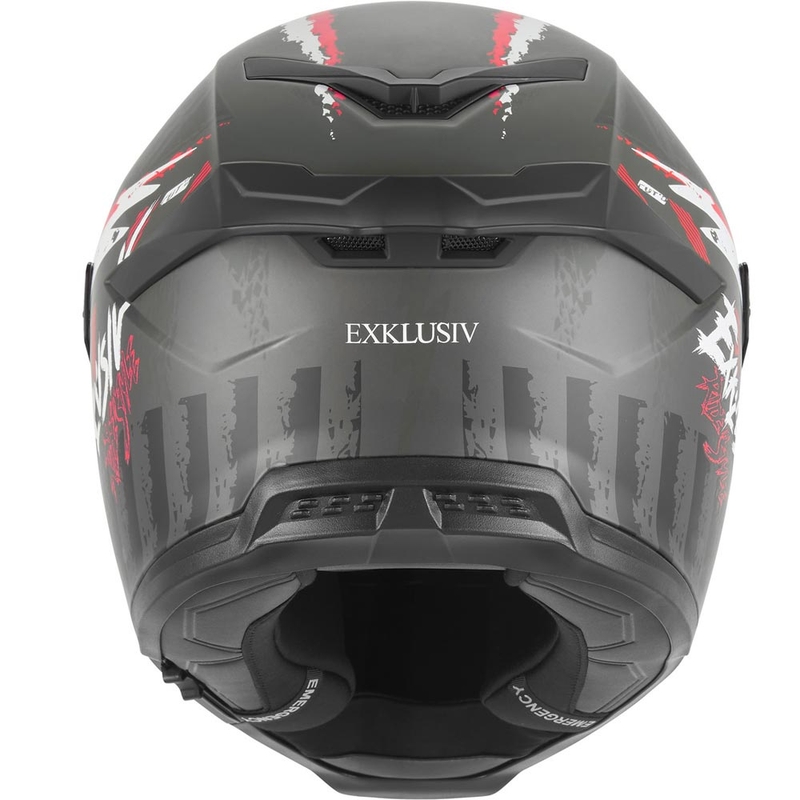 Casco integrale da moto NOX Exklusiv Goliath Cut'D nero opaco-rosso