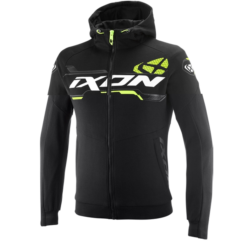 Felpa da motociclista IXON Touchdown Ultra nera-bianca-giallo fluo