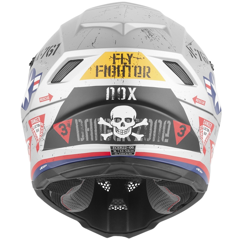 Casco da motocross per bambini NOX N761 Fly Fighter, argento-multicolore