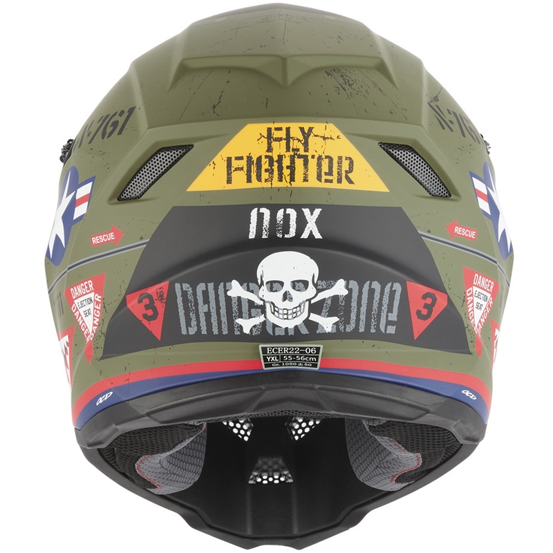 Casco da motocross per bambini NOX N761 Fly Fighter, colore cachi-multicolore