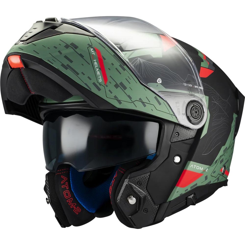 Casco da moto flip-up MT Atom 2 SV Highlands C6 verde-nero-rosso opaco