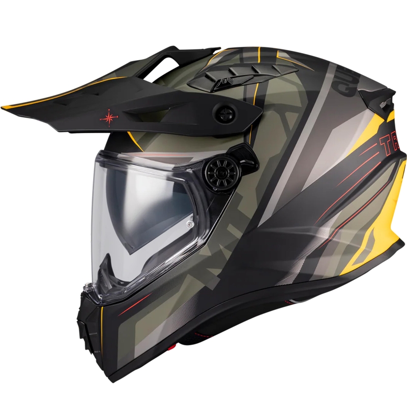 Casco da moto enduro MT Track SV Questor B6 nero opaco-verde-marrone-giallo fluo