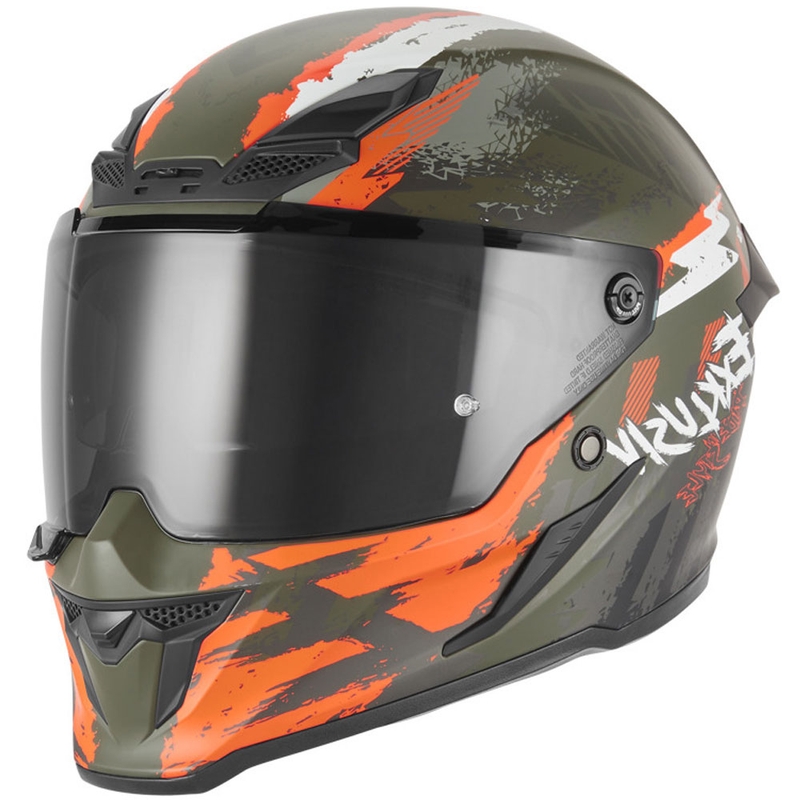 Casco integrale da moto NOX Exklusiv Goliath Cut'D color kaki-arancio opaco