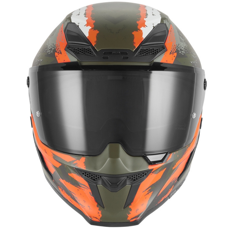 Casco integrale da moto NOX Exklusiv Goliath Cut'D color kaki-arancio opaco
