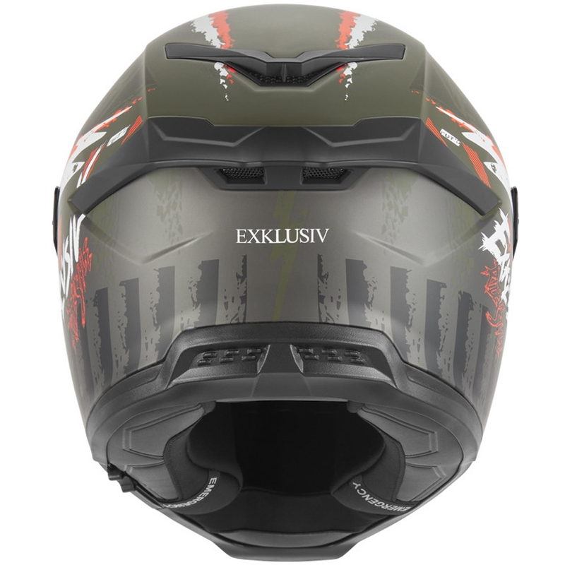 Casco integrale da moto NOX Exklusiv Goliath Cut'D color kaki-arancio opaco