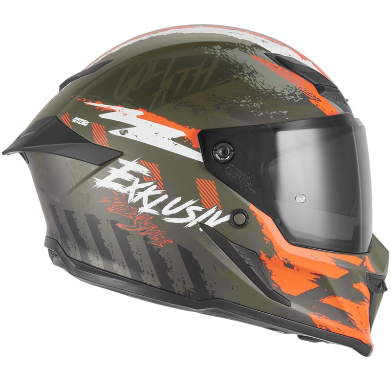 Casco integrale da moto NOX Exklusiv Goliath Cut'D color kaki-arancio opaco