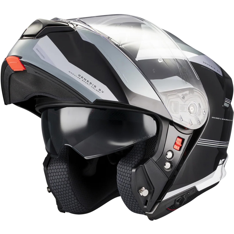 Casco da moto flip-up MT Genesis SV Raccoon B12 nero-grigio