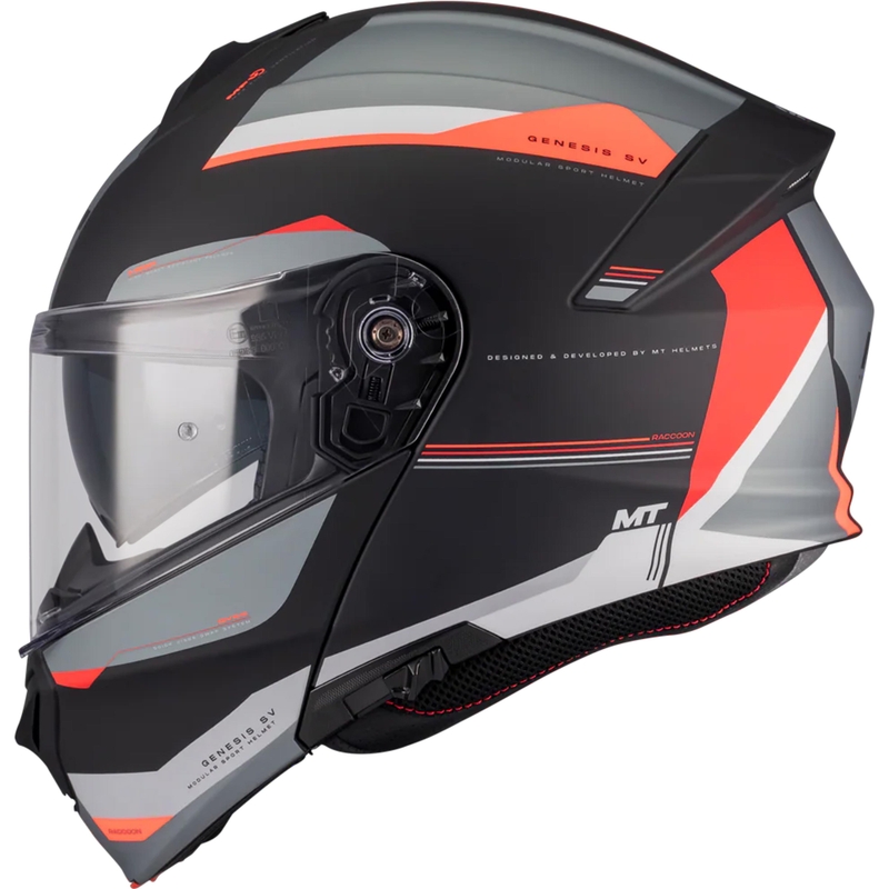 Casco da moto flip-up MT Genesis SV Raccoon B5 nero-rosso