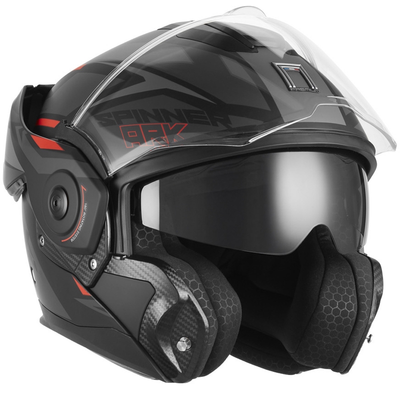 Casco da moto flip-up NOX PREMIUM Spinner Ark nero opaco-rosso
