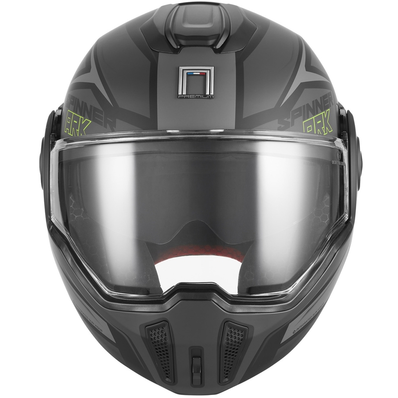 Casco da moto flip-up NOX PREMIUM Spinner Ark nero opaco-giallo fluo
