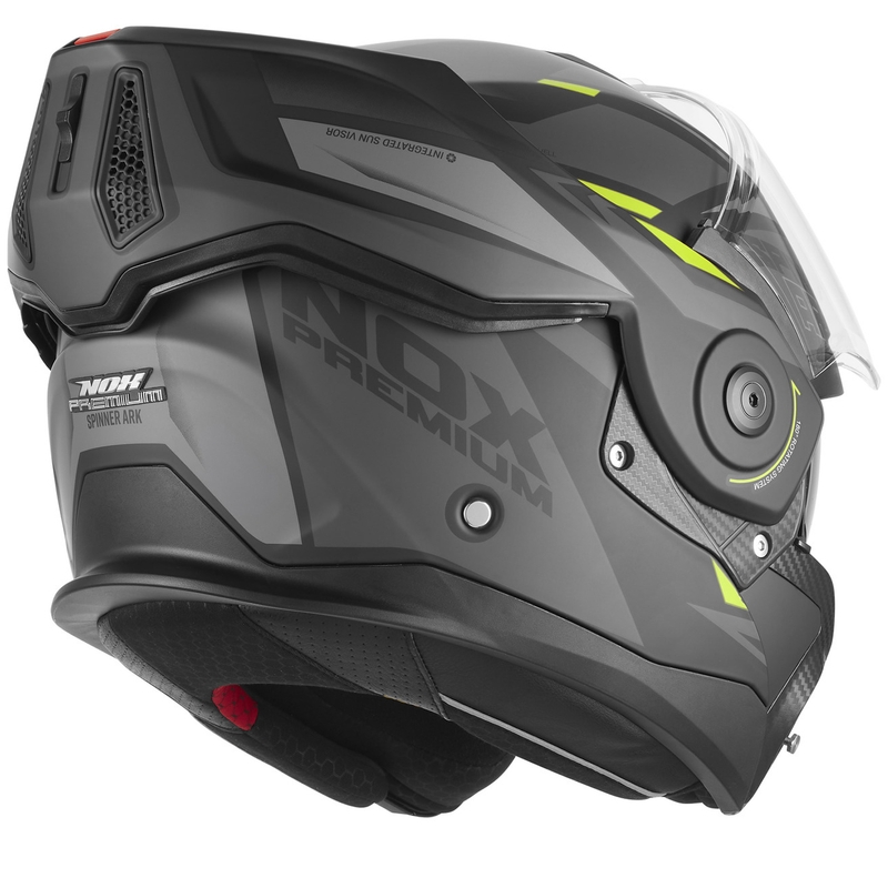 Casco da moto flip-up NOX PREMIUM Spinner Ark nero opaco-giallo fluo