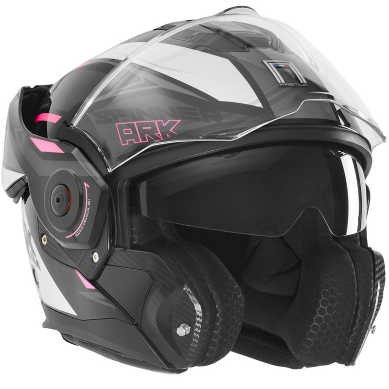 Casco da moto flip-up NOX PREMIUM Spinner nero-bianco-rosa