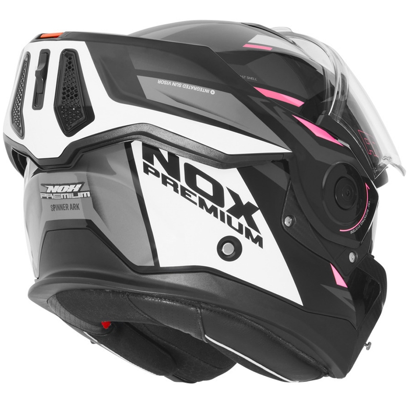 Casco da moto flip-up NOX PREMIUM Spinner nero-bianco-rosa