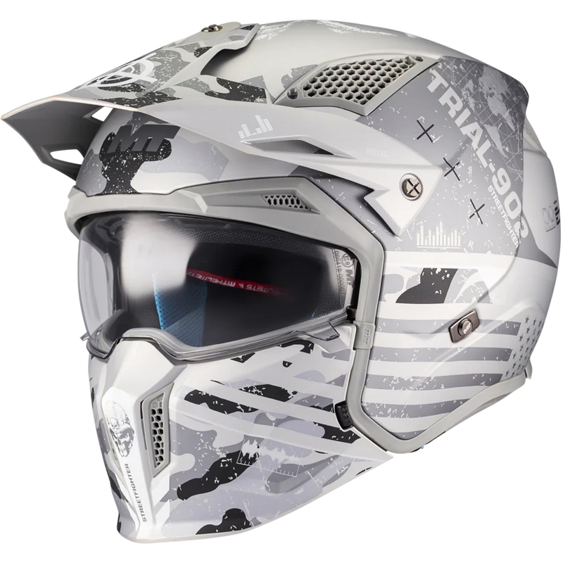 Casco modulare da moto MT Streetfighter SV S Belic A2 bianco-grigio opaco