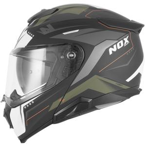 Casco da moto flip-up NOX N967 Conquer nero opaco-kaki-arancione