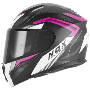 Casco moto flip-up NOX N968 Shift nero opaco-bianco-rosa