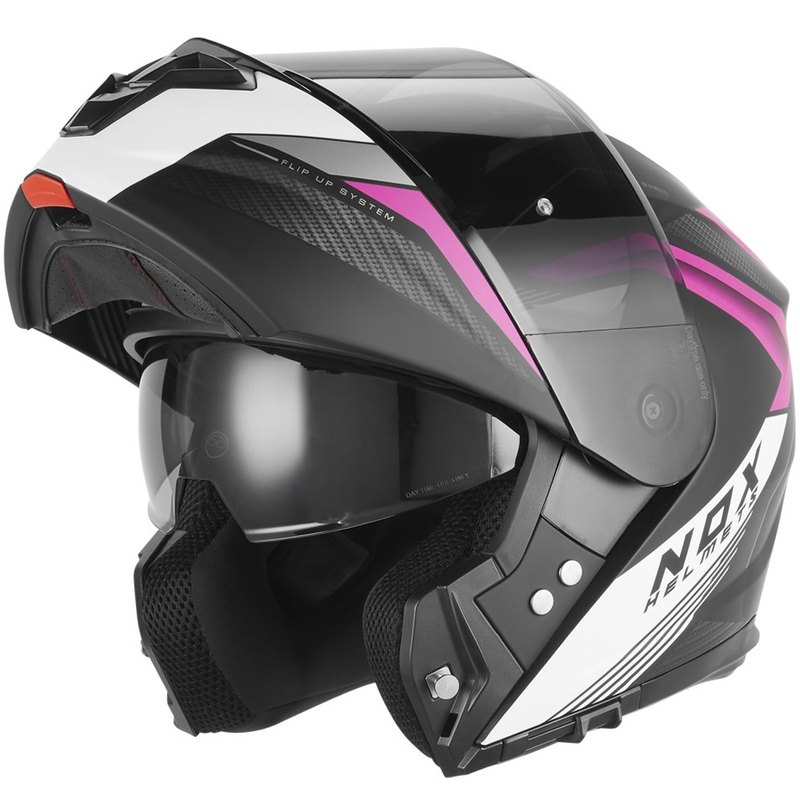 Casco moto flip-up NOX N968 Shift nero opaco-bianco-rosa