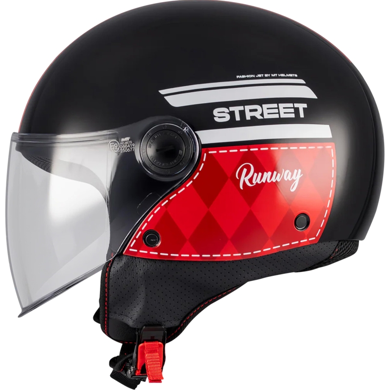 Casco da moto jet MT Street S Runway B5 nero-rosso