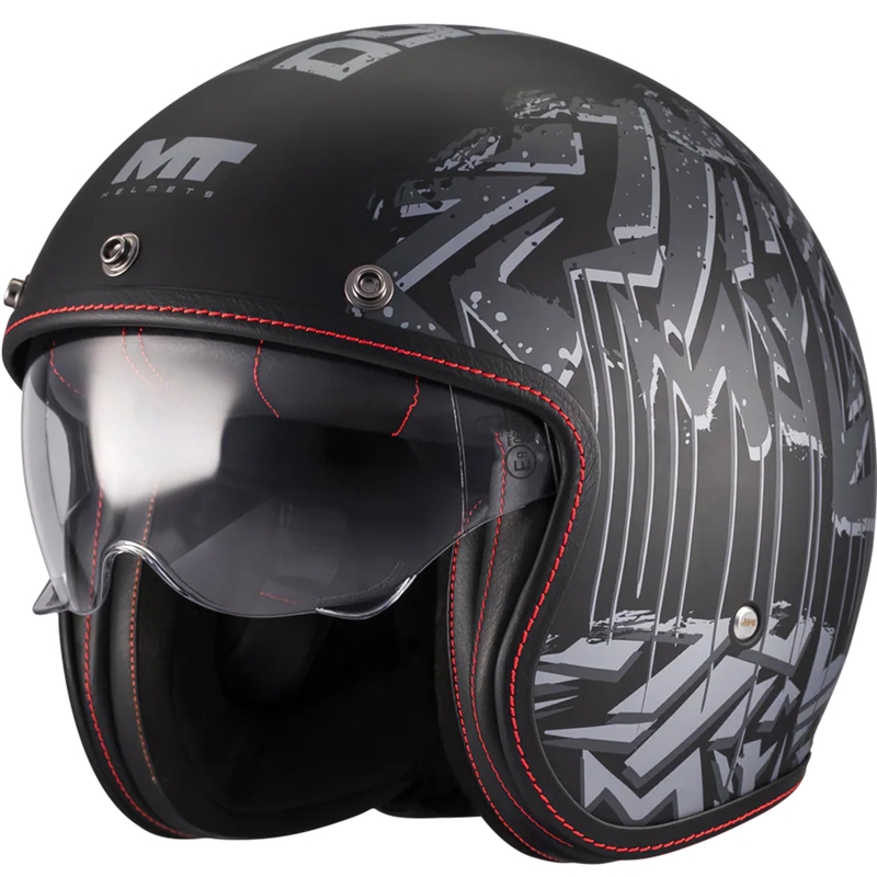 Casco da moto aperto MT Lemans 2 SV S Dystopic B12 nero opaco-grigio